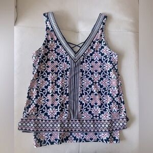 White House Black Market Pink and Black Patterned Tank Top